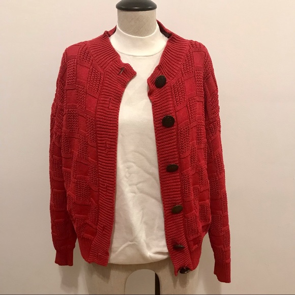 Vintage 1980’s Compagnie Internationale Express red knit buttoned cardigan - Picture 12 of 12